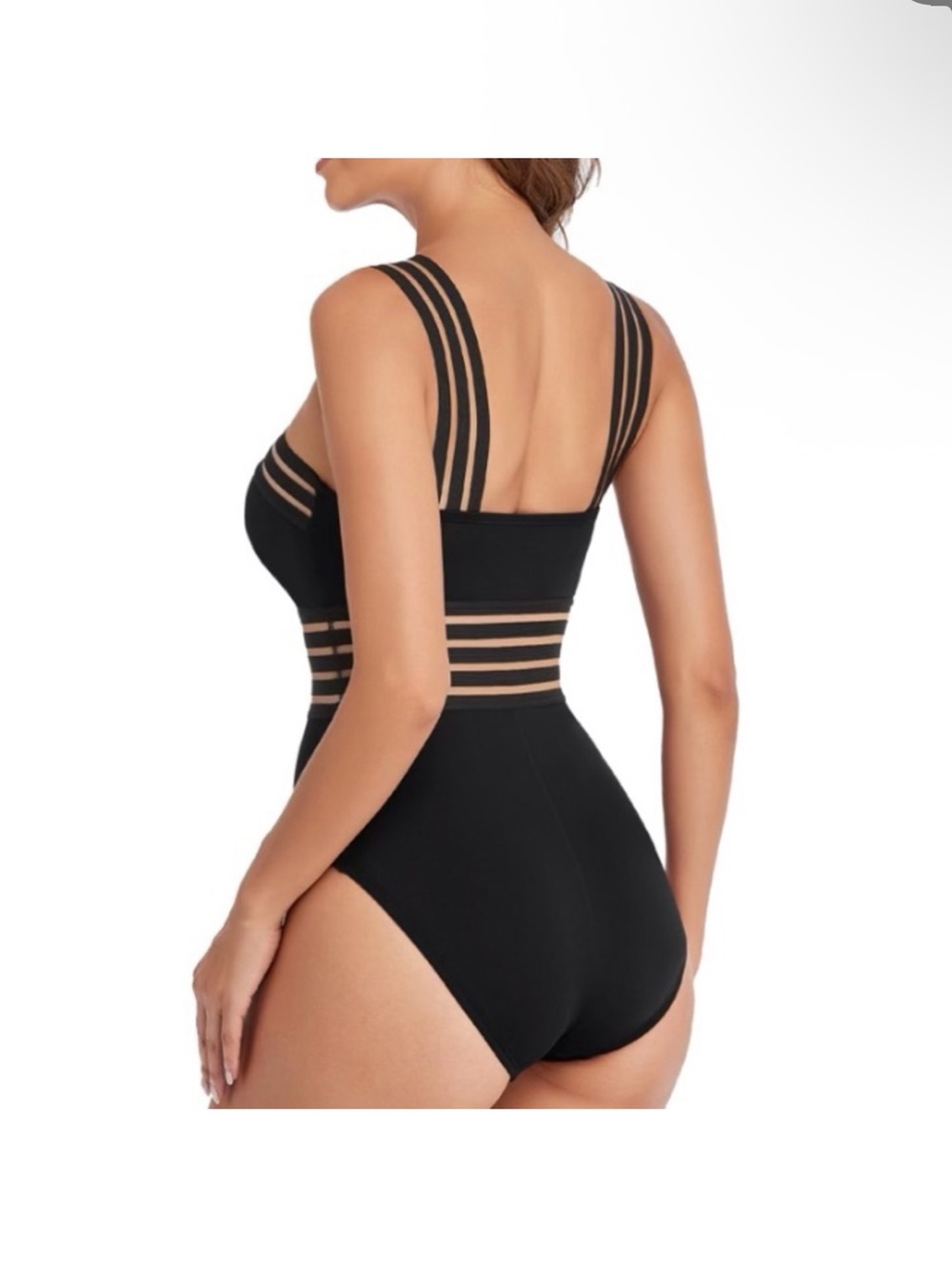 Black Crisscross Mesh-Detail One-Piece Swimsuit - Women Swim - Picture 2 of 5